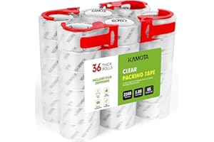 KAMOTA Packing Tape, 36 Rolls Heavy Duty Clear Packaging Tape for Shipping Packaging Moving Sealing, 1.88 inches Wide, 65 Yards Per Roll, Total 2340 Yards with 4 Dispensers