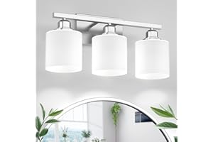 Sailstar Bathroom Light Fixtures, Vanity Lights Brushed Nickel 3 Lights, Modern Bathroom Lights Over Mirror, Glass Shade & Anti-rust Nickel Finished, Bathroom Light for Small Space(Bulbs Not Included)