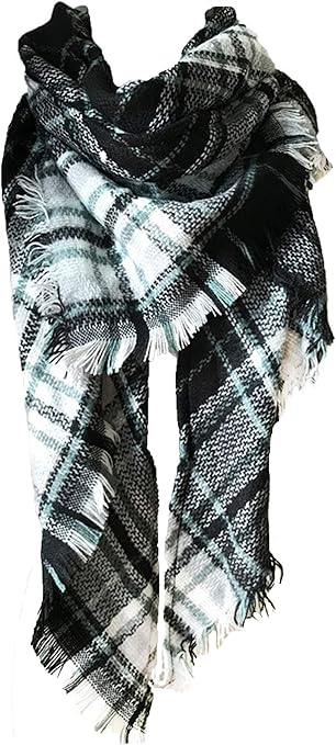 Wander Agio Women's Fashion Scaves Shawl Grid Winter Warm Plaid Scarf Fichu New Black White 26