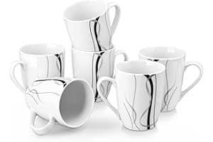VEWEET Ceramic Coffee Mugs Set of 6, 11 OZ Coffee Mugs with Handle, White Mugs Set Porcelain Tea Mugs Set, Microwave Dishwash