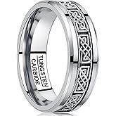 NUNCAD 8mm Tungsten Rings for Men, Inlay 925 Sterling Silver Celtic Knot Ring Mens Wedding Band Jewelry Gift Comfort Fit Size 8-12