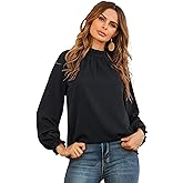 LYANER Women's Frill Mock Neck Flounce Long Sleeve Solid Blouse Office Shirt Top