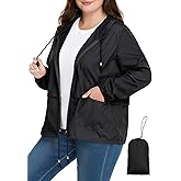 Zando Plus Size Rain Jacket Womens Waterproof - Lightweight Packable Raincoat Hooded Windbreaker Travel Rain Coat for Women