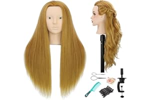Sirydtm 28" Mannequin Head with Human Hair Light Brown 70% Real Hair Blue eyes Styling Practice Mannequin Head Doll head for Cosmetology & Hairdresser with Free Clamp Stand and Tools（27#WZ）