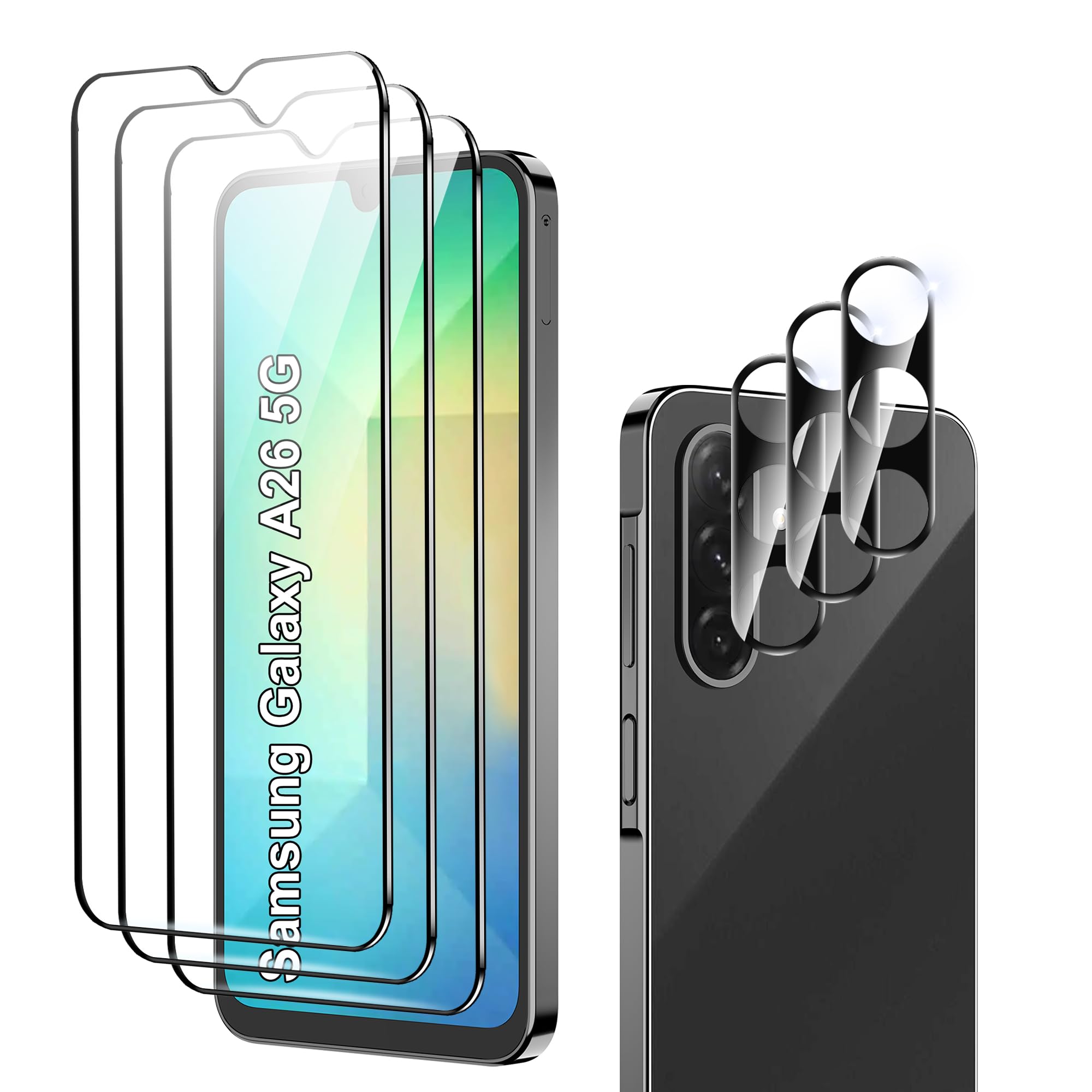 Photo 1 of Suttkue for Samsung Galaxy A26 Screen Protector with Camera Lens Protector, 9H Hardness Anti-Scratch Tempered Glass flim, Case Friendly, Anti-Fingerprint,Anti-Scratch (3+3 PACK)