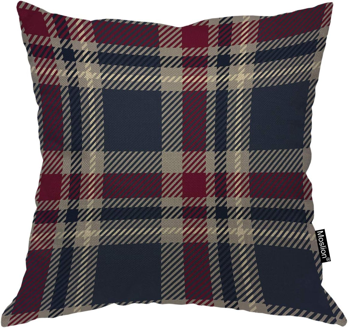 Moslion Plaid Decorative Pillow Covers 16x16 Inch Vintage