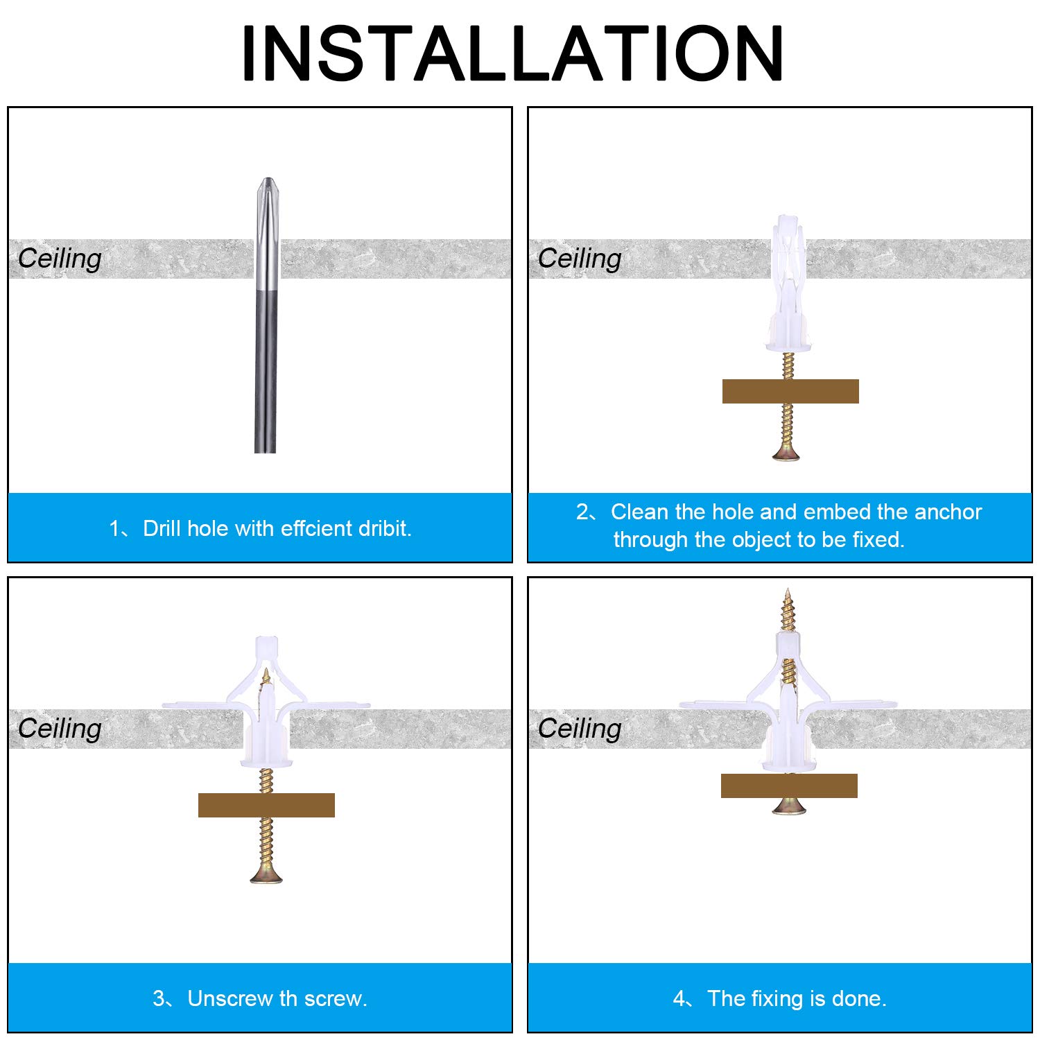 Plasterboard Wall Plugs and Screws, Drywall Kit, Self-Drilling Wall Anchors with Screws White Drywall Anchors Hollow-Wall Assortment Kit - Image 5