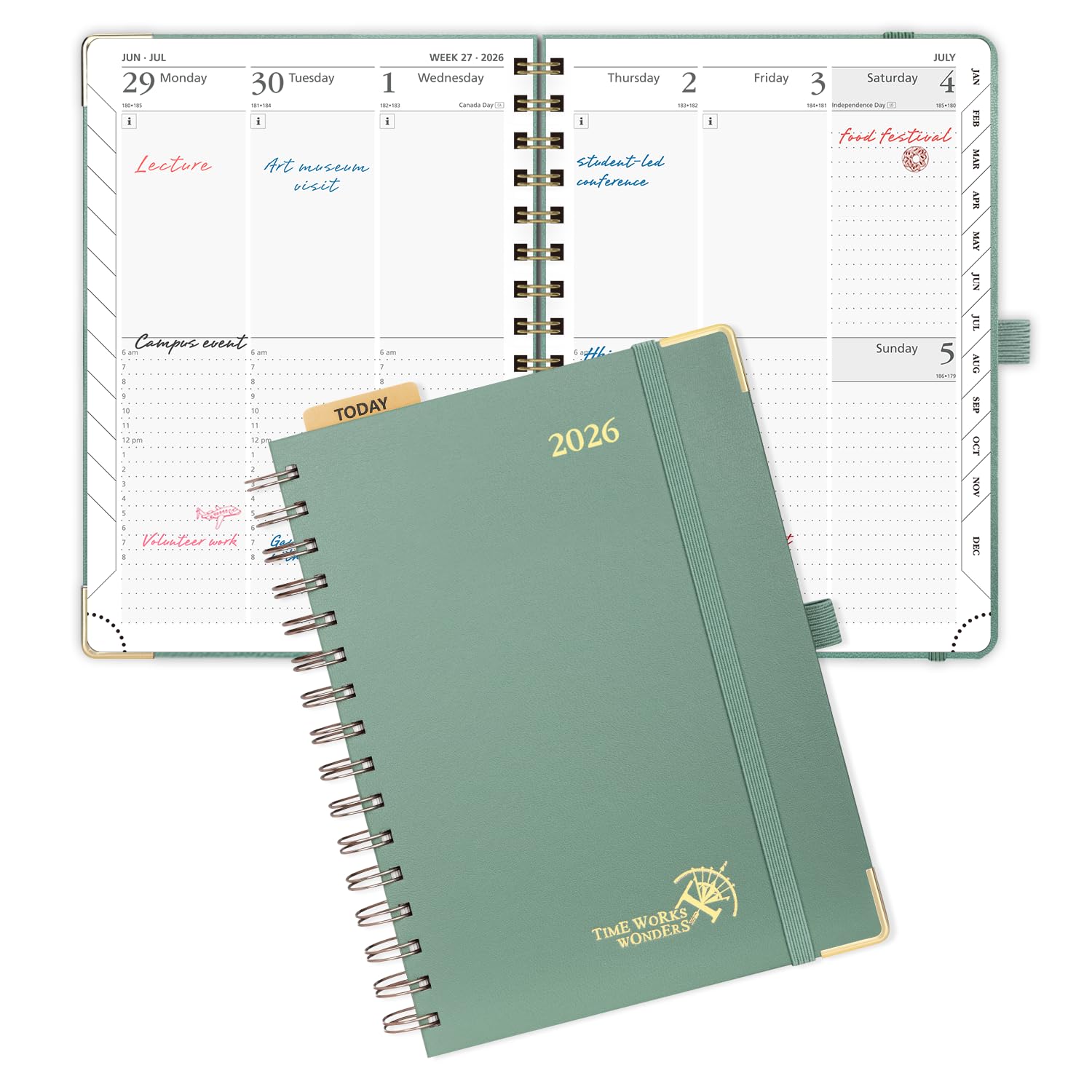Photo 1 of POPRUN 2026 Planner (Medium Size 8.5'' x 6.25'' Wire-Bound Hard Cover) Daily Weekly and Monthly Calendar - Agenda 2026 (Jan.2026-Dec.2026) with Hourly Schedule, Monthly Tabs - Midnight Green
