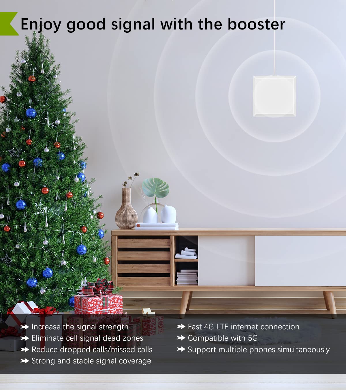 Subraod Cell Phone Signal Booster for Home 5,000 sq ft with Outdoor/Indoor Antennas Extend Phone Battery Life Cell Phone Booster Boosts 5G 4G LTE 3G for Verizon AT&T and All US Carriers,FCC Approved
