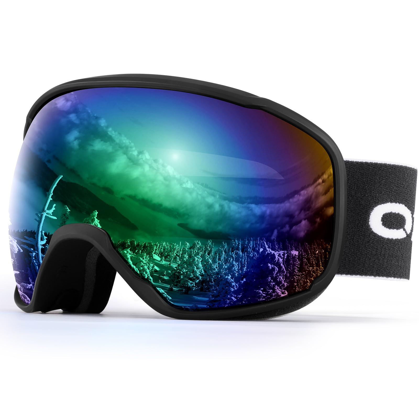 Odoland OTG Ski Goggles with Anti-fog, Anti-glare Lens UV400 Protection Adult Snow Goggles, Double Spherical Goggles for Skiing Skating Snowmobiles and Snowboards Suit Men and Women B
