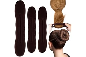 Lekgavd 3 PCS Hair Bun Maker, 2 Sizes Sponge Hair Updo Shaper for Women, Classic Lazy Hair Curler Clip Ties, Hair Styling Accessories for Long, Curly, Straight Hair - Brown