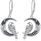 ZADIUA Raven Earrings 925 Sterling Silver Dragonfly/Crow/Cat/Turquoise/Elephant Obsidian Leverback Dangle Earrings Moon Gothic Jewelry Gifts for Women
