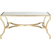 SAFAVIEH Home Collection – Alphonse Gold Leaf Curved Leg Coffee Table with Tempered Glass Top, Sculptural Glam Living Room Ac