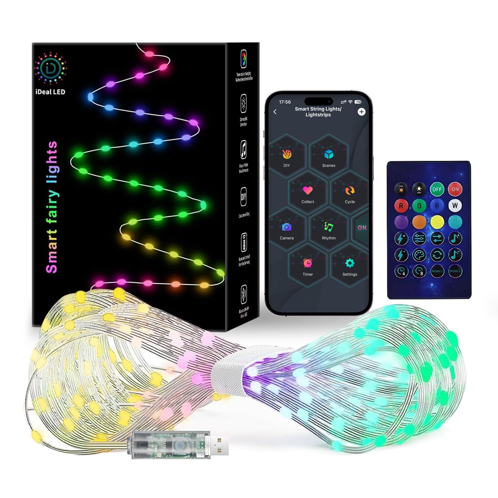 Photo 1 of Super RGB Smart Fairy String Lights, 33Ft Usb DIY Twinkle Lights w/Remote & App Controlled, music sync,12 Modes, Multicolor & Warm White for Bedroom, Christmas, Parties,Wedding,Centerpiece, Decoration