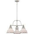 Quoizel Grant Island Chandelier, 24 Inch 3-Light Brushed Nickel Ceiling Light, 100W, Max Hanging Height 57", Opal Etched Glas
