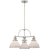 Quoizel Grant Island Chandelier, 24 Inch 3-Light Brushed Nickel Ceiling Light, 100W, Max Hanging Height 57", Opal Etched Glas