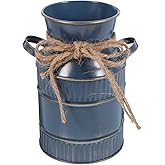 Veemoon Rustic Farmhouse Milk can Vase Vintage Metal Galvanized Flower Vase French Country Flower Bucket Antique Floral Jug for Weddings and Parties Table Centerpiece Handheld Plant Pot (5.7inch)