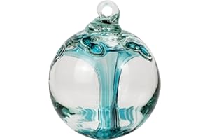 KUNJOCY Decorative Balls Hanging Glass Gazing Ball Globe Garden Spheres for Indoor Outdoor 5" x 4" Home Yard Décor (4 Inch, Recycle Teal)