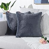 MANDIOO Pack of 2 Grey Faux Soft Fur Fuzzy Cozy Decorative Throw Pillow Covers Set Cushion Cases Pillowcases for Sofa Bedroom Car 16x16 Inches