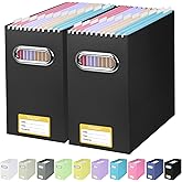BALEINE 2PK File Organizer Box, Cardboard File Folder Organizer with Handle | Strong Corrugated Paper Core, Label Stickers for Identification, Hanging File Folder Organizer, Home Office Document Storage