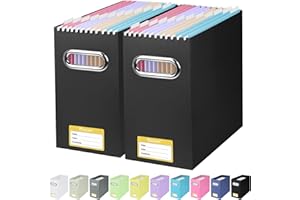 BALEINE File Organizer Box, Cardboard File Folder Organizer with Handle for Letter Size, Portable Collapsible Hanging Filing Box for Home Office Document Storage (2 Pack, Black)