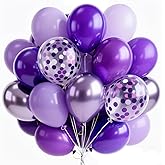 PartyWoo Purple Balloons 65pcs 12 Inch Light Pastel Dark Metallic Purple Lilac Lavender Confetti Balloons for Graduation Baby Shower Birthday Wedding Anniversary Butterfly Princess Party Decorations