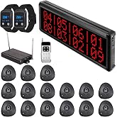 Wireless Calling System 1600+ Feet Restaurant Pager System with 15 Buttons | 1 Display Receiver 1 Signal Amplifier 2 Watches 4 Languages 6 Alert Tones Pagers for Nurse Call Caregiver Pager Restaurant