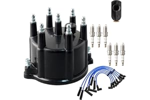 MOAUTO Ignition Distributor Cap & Rotor and Iridium Spark Plugs with Wire Set Tune Up Kit 671-6128 FD177T Compatible with Jee