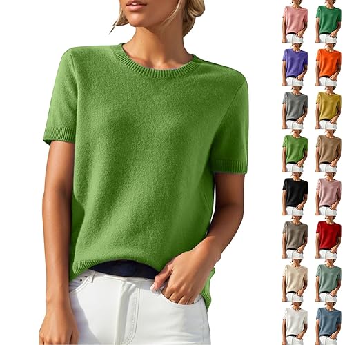 Cashmere Jumpers For Women Uk Short Sleeve Winter Sweaters For Women Solid Color Slim Fit Crew Neck Tops Lightweight Winter Warm Pullover Sweaters Soft Comfortable Knitted Jumpers