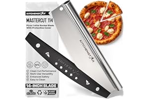 KitchenStar 14-Inch Pizza Cutter Rocker Blade - Sharp Stainless Steel Slicer Knife, Protective Cover, Dishwasher Safe, Large 
