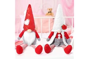 BINSUNS 2 Pack Valentines Day Gnomes Plush, Valentines Day Dangle Leg Gnomes Decorations Mr. and Mrs.Tomte Doll Gifts- Elf Standing Dwarf for Shelve