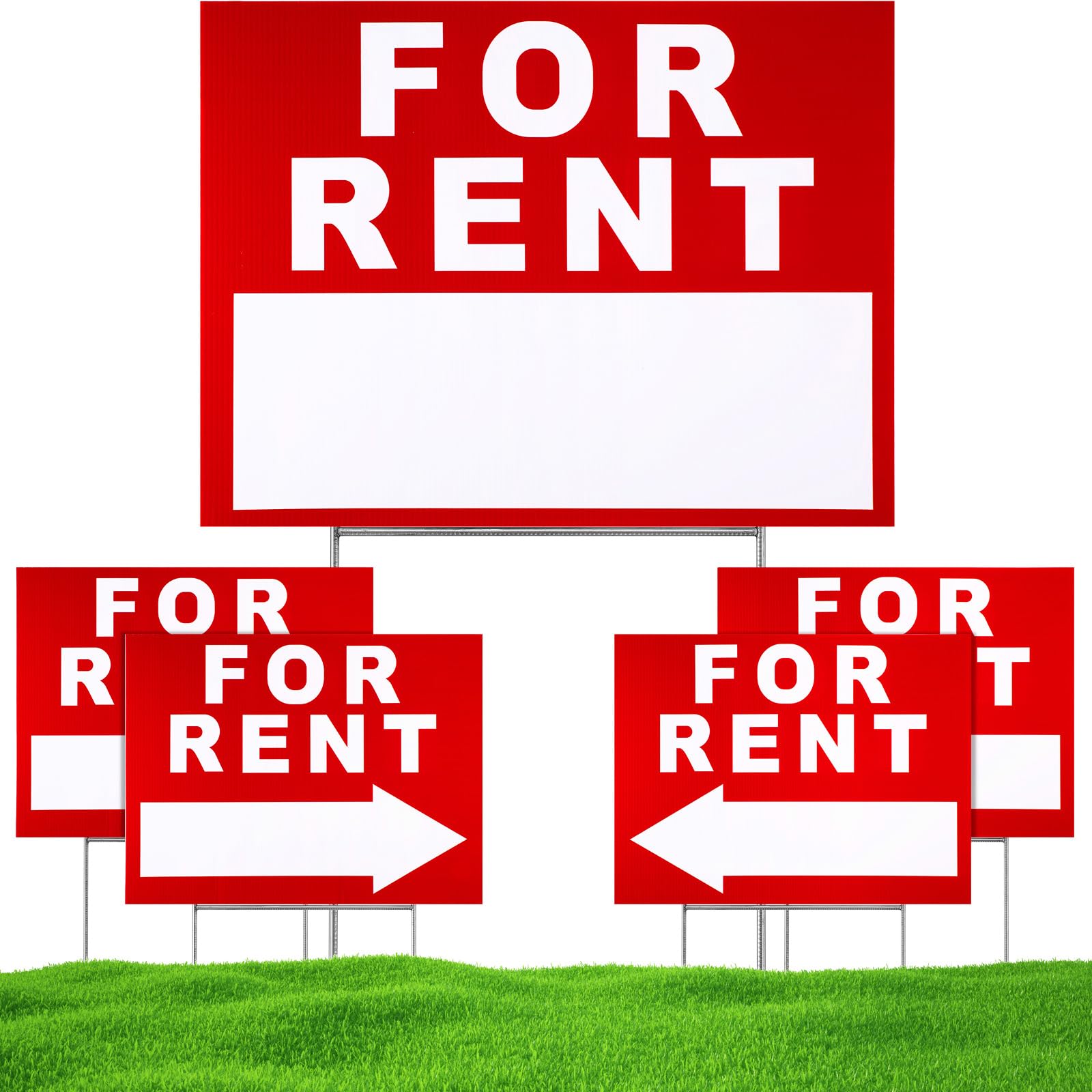 Photo 1 of Yaomiao 5 Pcs for Rent Sign with Stand 16 x 12 Inch Plastic Yard Sign with Tall Stakes Double Sided Waterproof Corrugated for Rental House Car Apartment Shops Business(Red)