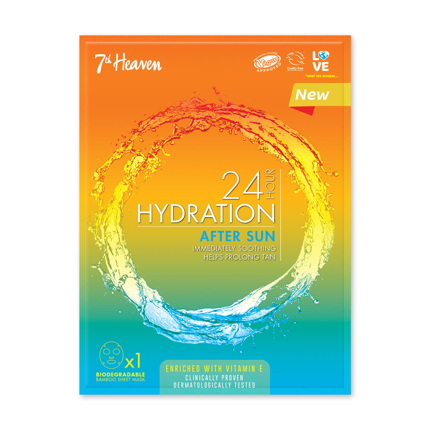 7th Heaven24 Hour Hydration After Sun Bamboo Sheet Facial Mask, Enriched with Vitamin E & Cooling Cucumber, Immediately Soothing, Clinically Proven and Dermatologically Tested
