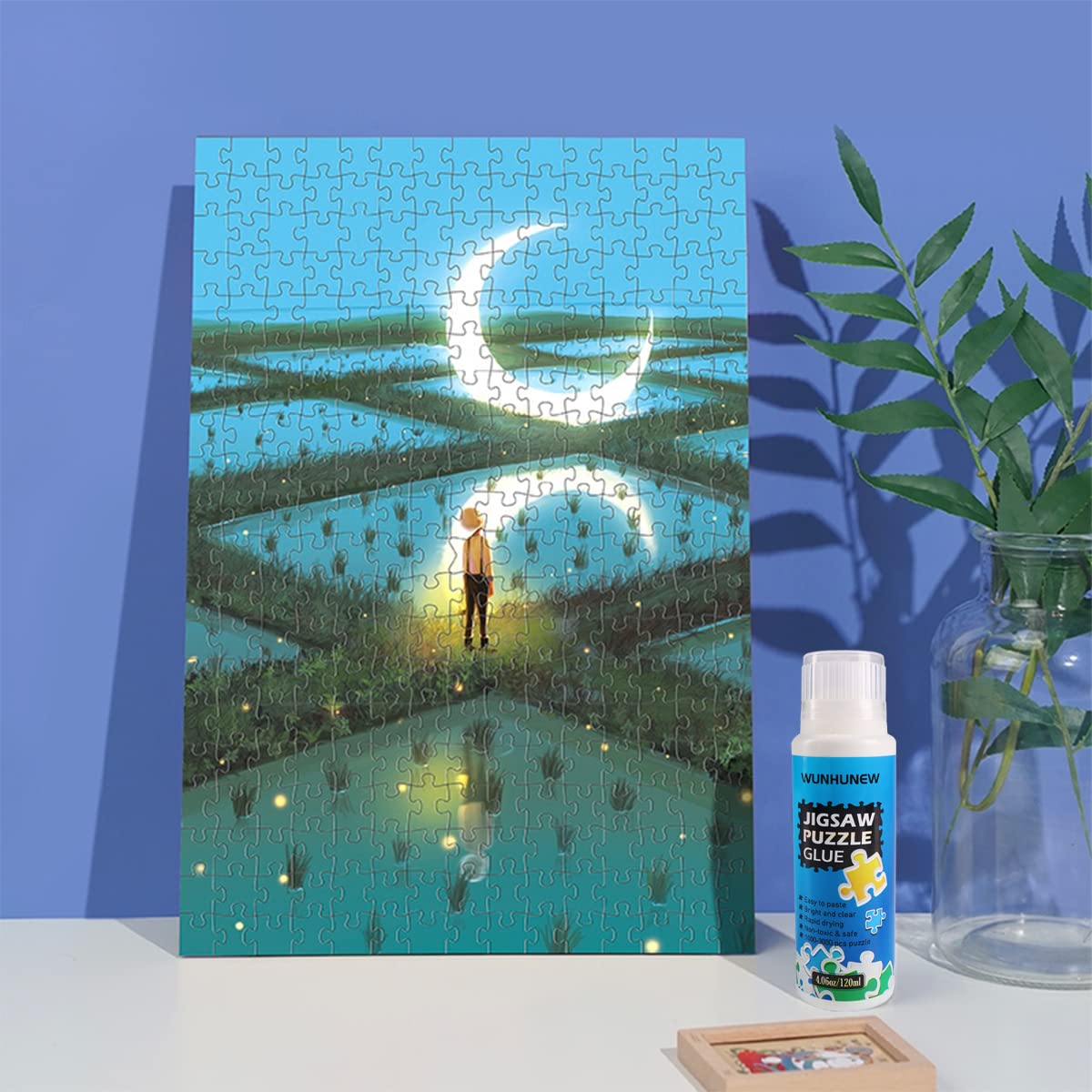 Jigsaw Puzzle Glue Clear with Sponge Head Applicator, Puzzle Saver Frame for 1000/1500/3000 Pieces Puzzle of Paper & Wood, Water-Soluble Special Art Craft Puzzle Guard Glue, Quick Dry (120ML)