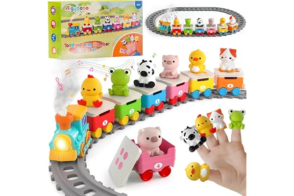 Farm Animal Train Toys for Toddlers 2-4, Kids Electric Train Set with Music, Steam & Lights, Montessori Learning Toys with Fi