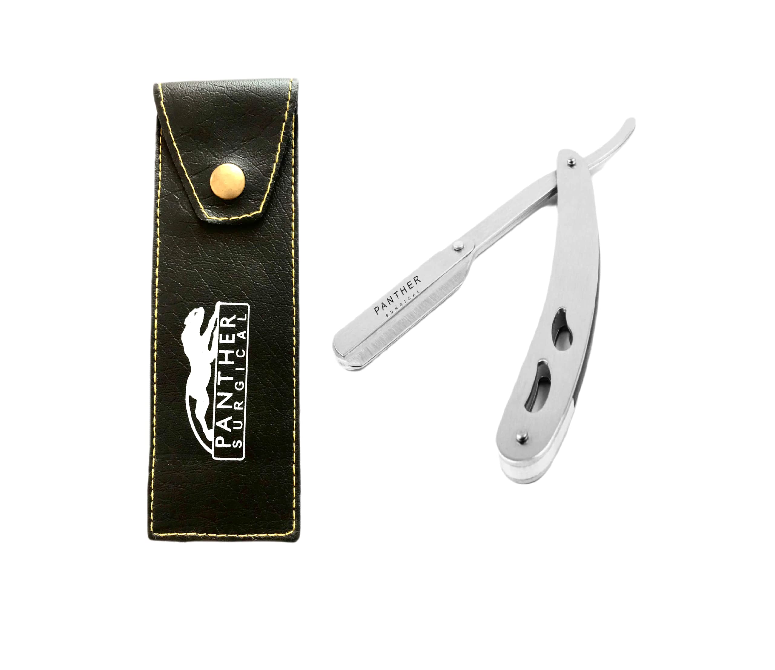 Cut Throat Razor Kit Stainless Steel Professional Barber Razor Premium Single Blade Straight Edge, Moustache & Beard Shaper, With Travel Pouch