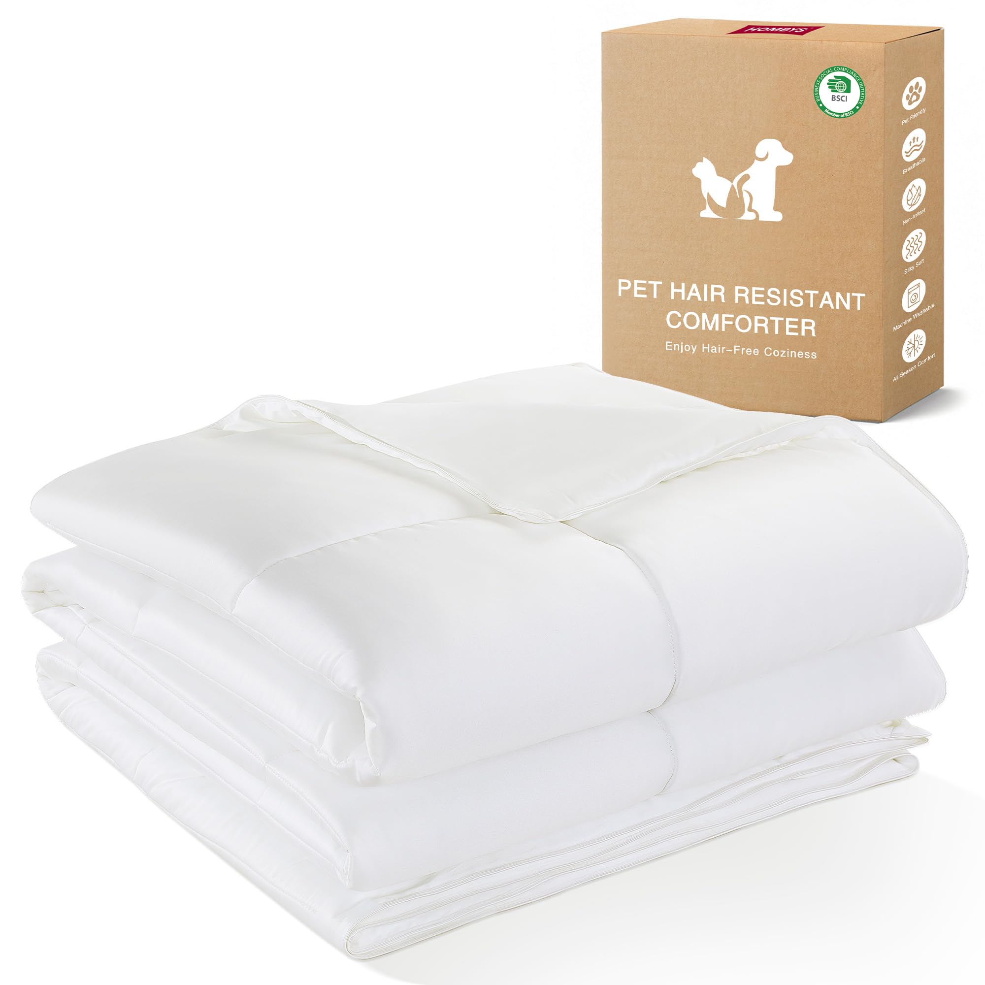Photo 1 of HOMBYS All-Season Pet Hair Resistant Duvet - King, Anti-Static & Hair Repellent Comforter for Pet Owners, Easy Care, Ultra-Soft (White)