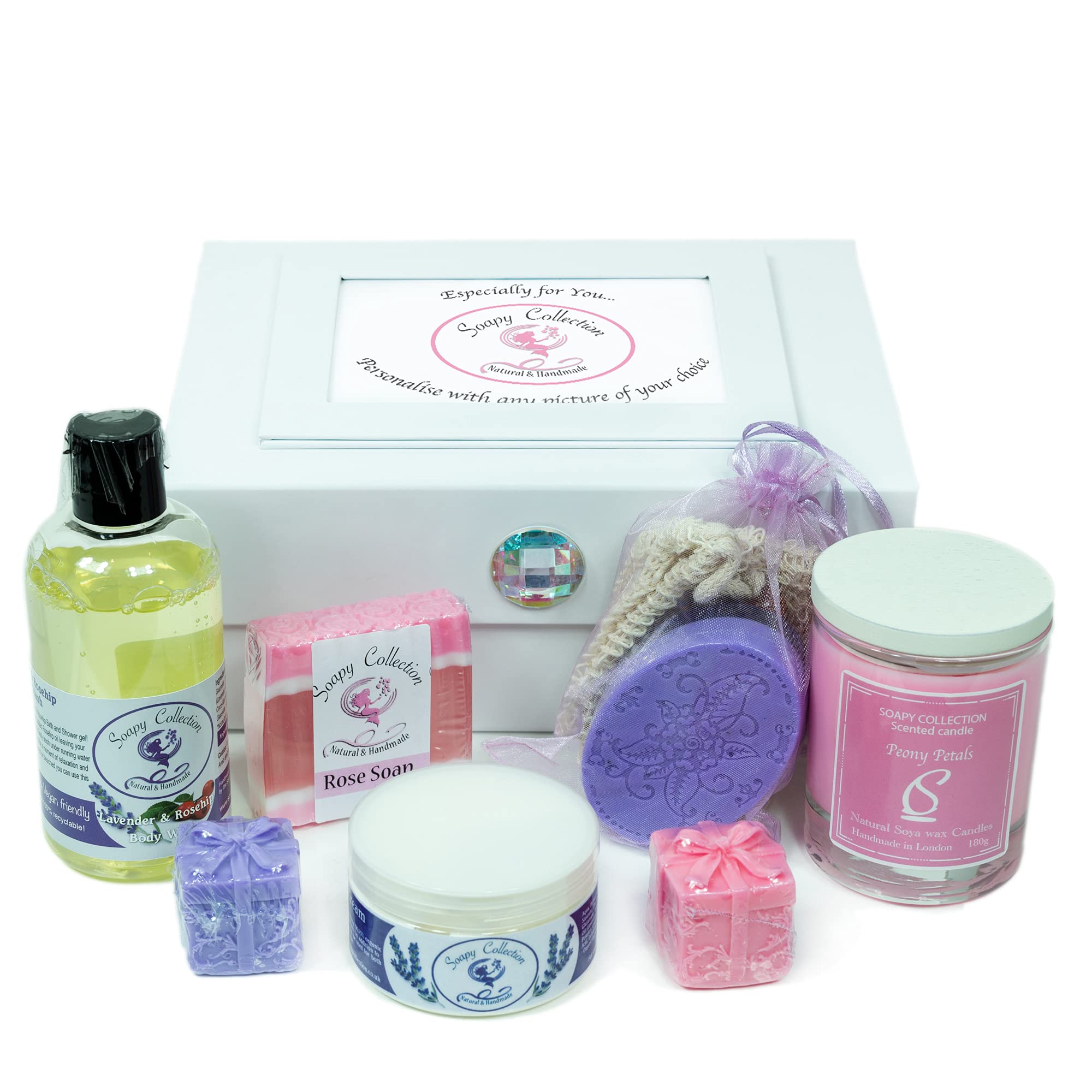 Soapy Collection -La Romantique- Luxury Bath Gift Sets for Women, UK Handmade, Rose Lavender Natural Soaps, Scented Candle, Organic Body Cream, Birthday Valentines Mothers Day, Christmas Gifts for Her