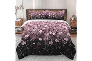 WeCozy Duvet Cover Set Twin Size, Pink Cherry Flower Bedding Set with Zipper Closure for Kids and Adults, Beautiful Plant Tree Duvet Cover with Pillowcase for Bedroom Bed Decor