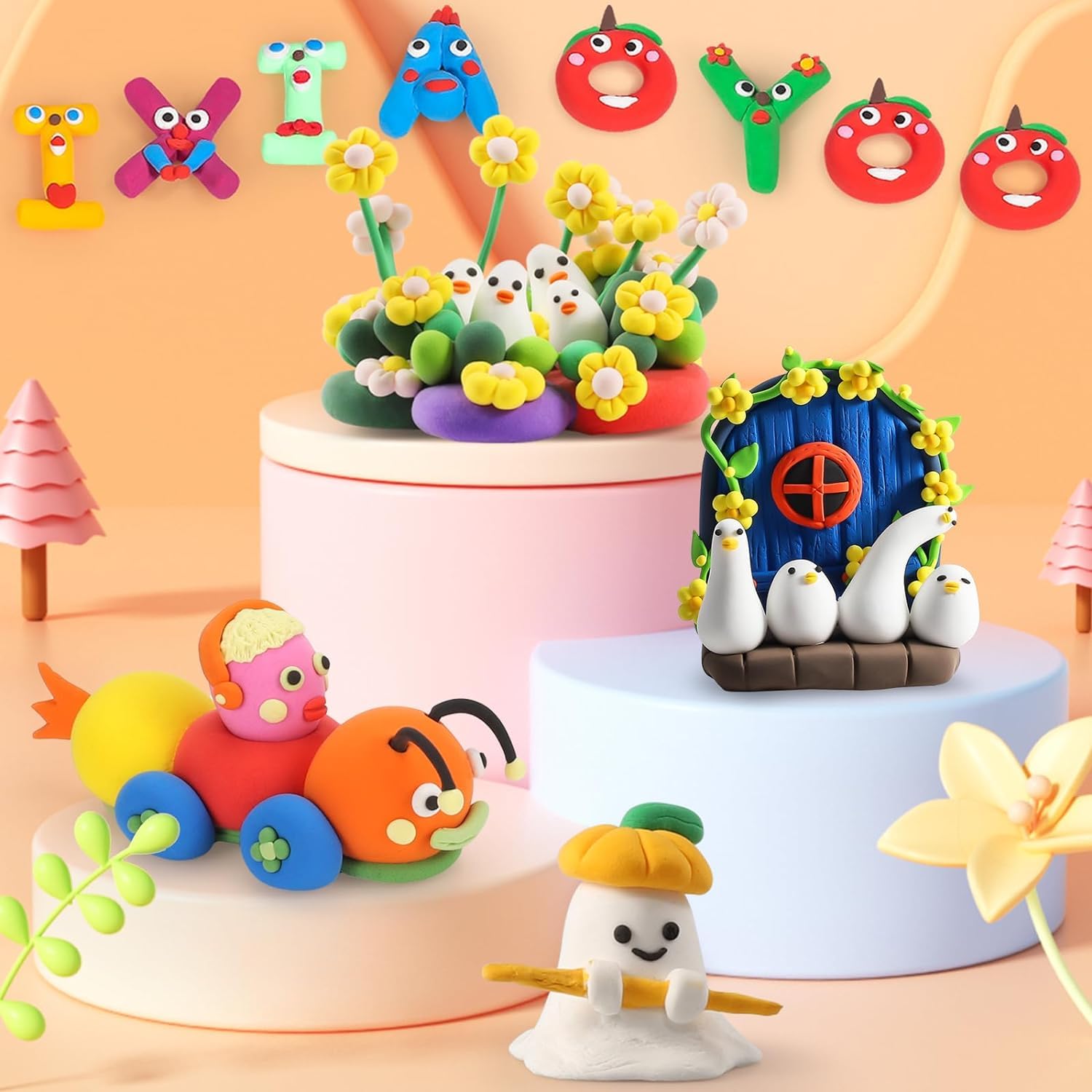 Ixiaoyoo Air Dry Clay, 64 Colors Modelling Clay for Kids, Soft & Non-Sticky, Creative DIY School Arts & Crafts Kit, Birthday & Christmas Toys Gifts for Age 3 4 5 6 7 8+ Years Old Boys Girls Kids