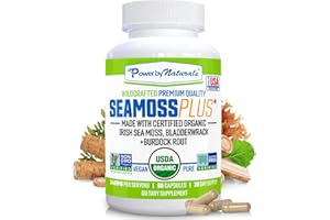 Power By Naturals Sea Moss Plus - USDA Organic Irish Sea Moss Capsules w/Wild Harvested Irish Seamoss, Bladderwrack & Burdock Root Immunity Supplement Sea Moss Pills for Adult 60Ct - 1 Pack
