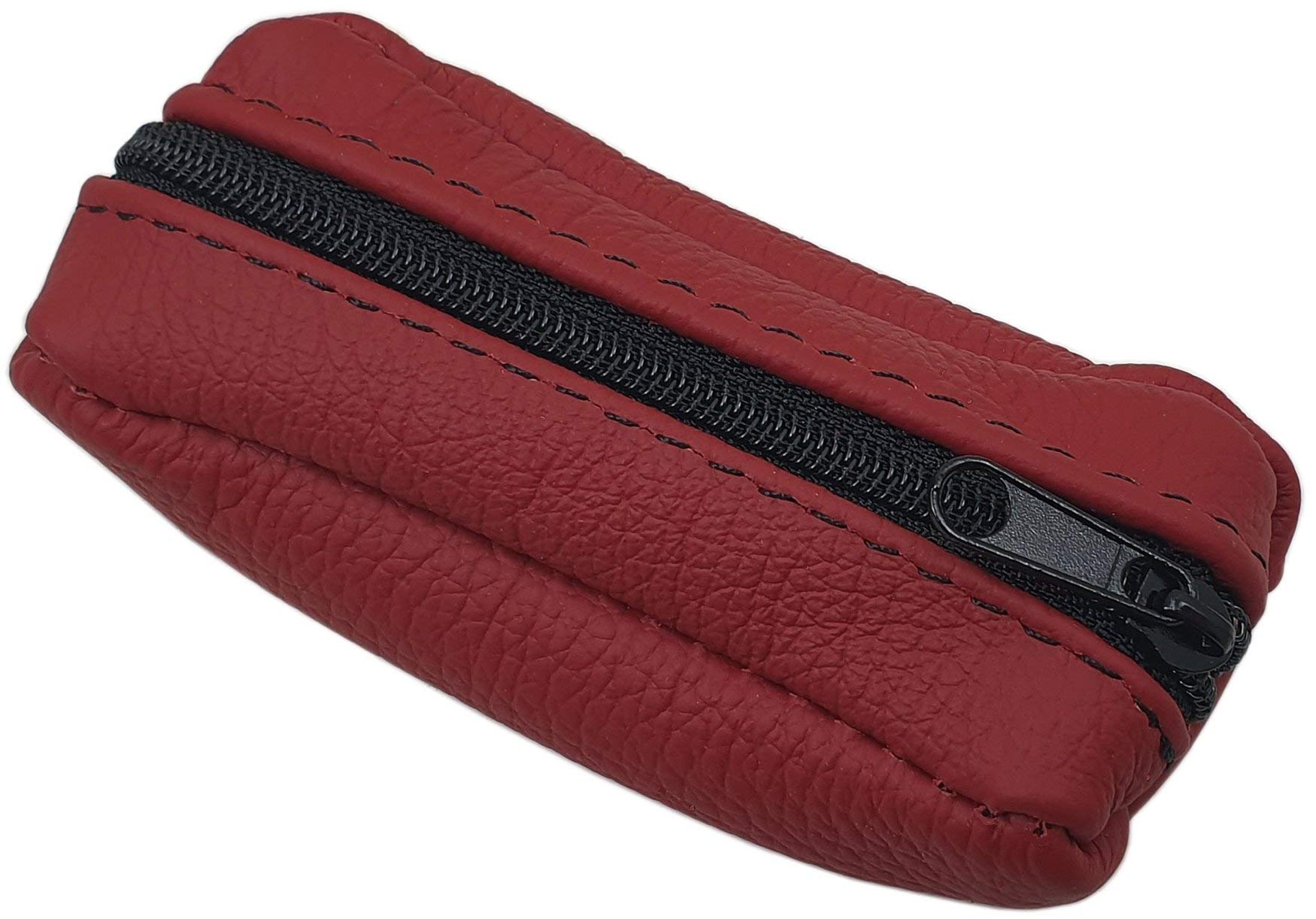 myledershop Genuine leather key case with 1 zipper compartment Made in EU in black or red (Red)