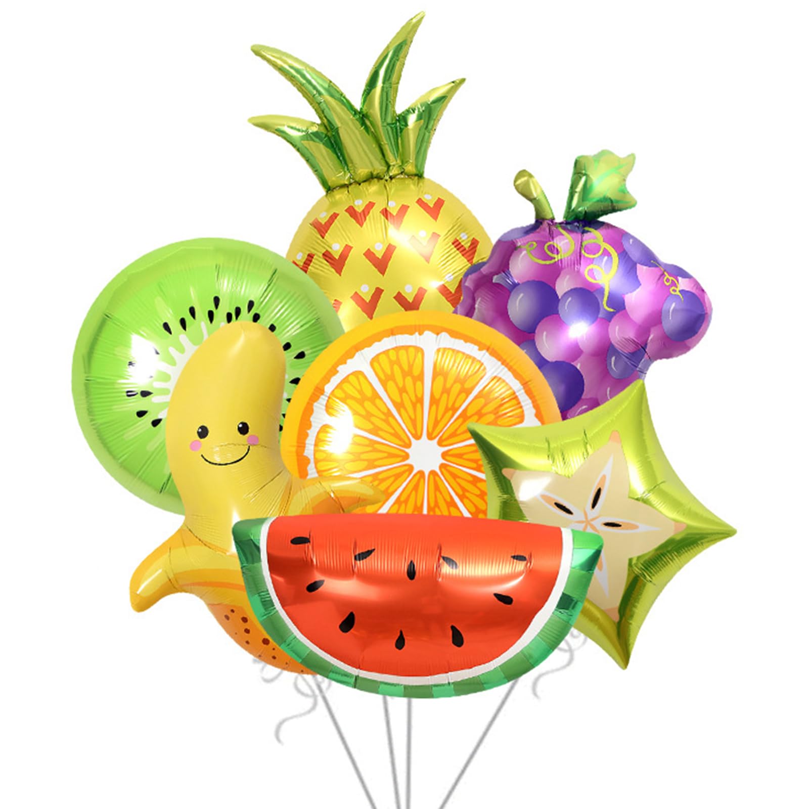Photo 1 of 7PCS Tropical Fruit Foil Balloon Pineapple Orange Grape Banana Watermelon Balloons Colorful Hawaii Luau Party Decoration Supplies for Baby Shower Birthday