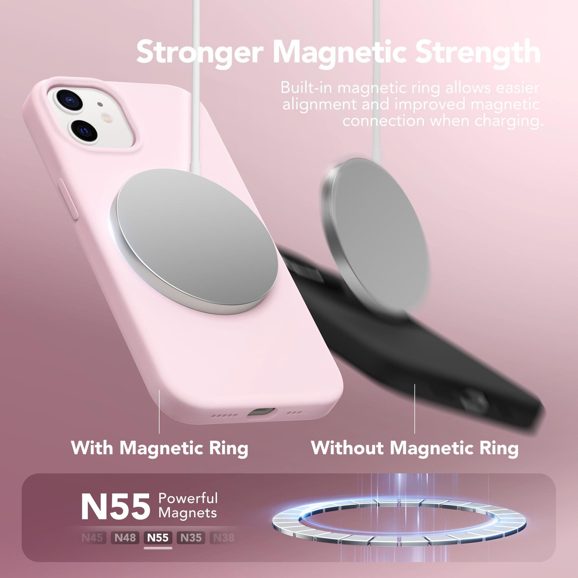 GONEZ Magnetic for iPhone 12 Case / 12 Pro Case, Compatible with MagSafe, [Screen Protector + Camera Lens Protector], Silicone Shockproof Anti-Scratch Protective Phone Case 6.1 inch, Chalk Pink