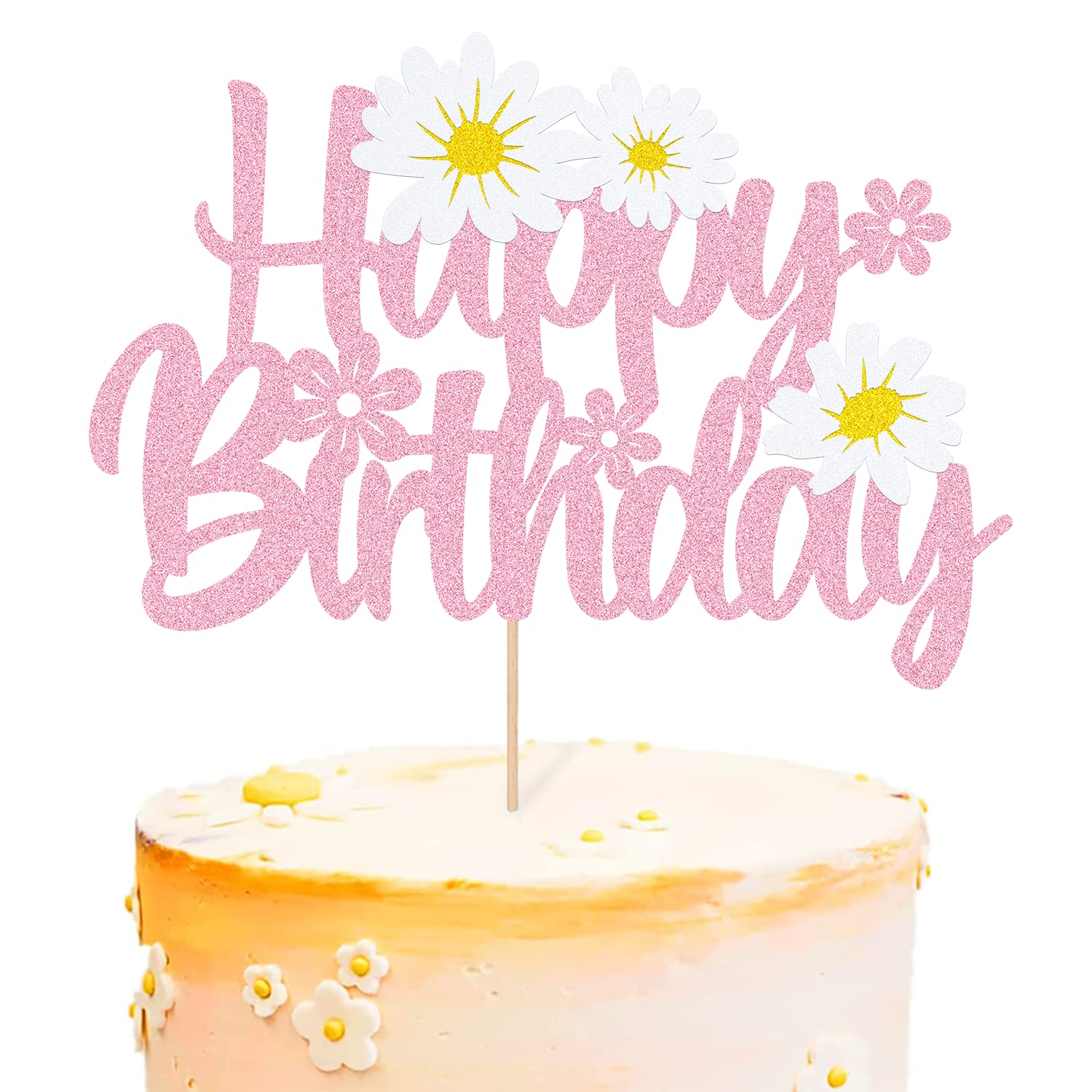 Photo 1 of WishFirst Daisy Flower Birthday Cake Topper, Pink Dasiy Flowers Cake Decor, Summer Chrysanthemum Daisy Birthday Party Supplies, White Daisy Flower Themed Party Decorations Kids Birthday Party Supplies