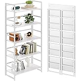 BHG Vintage Multifunctional Folding Bookshelf, No-Assembly Plant Stand Storage Rack Shelves for Home Office (All White, 5-Tier)
