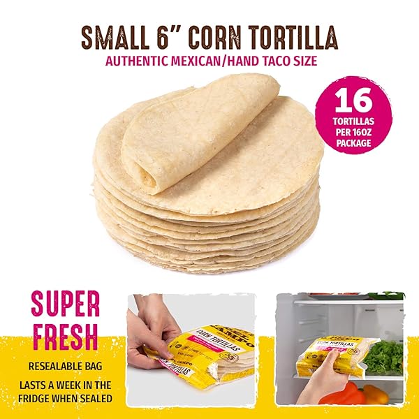 DEL CAMPO SOFT CORN TORTILLAS – 6 INCH ROUND 1 LB. BAG. 100% DELICIOUS, GLUTEN FREE AND ALL-CORN AUTHENTIC MEXICAN FOOD. MANY SERVING OPTIONS: WRAPS, TACOS, QUESADILLAS OR BURRITOS, KOSHER. (16CT.)