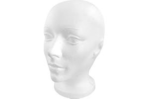 OLé Designs Craft Foam Female Mannequin Head, Stable Round Base-White, Styrofoam Manikin Wig Stand and Hats Holder Display - 