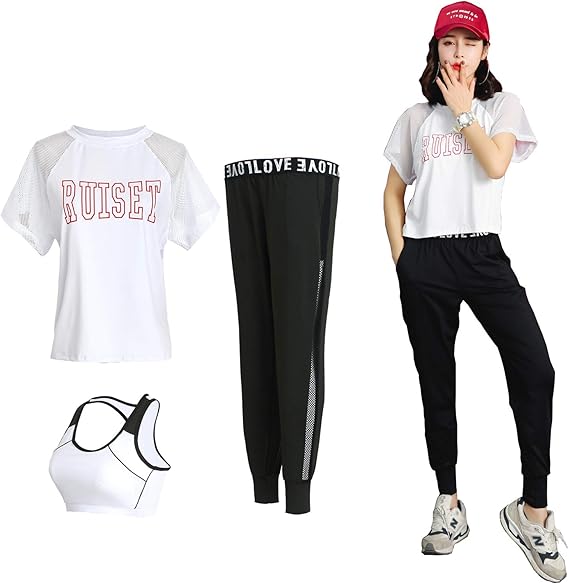 Amazon Co Jp シーヤ ｓｅｅｙａ スポーツウェア レディース ヨガウェア トレーニングウェア ランニングウェア 上下 4点セット ジム フィットネス 1901 Xl 白 黒 3点セット 服 ファッション小物