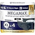 NorthShore MegaMax Adult Overnight Diapers, 12-Hour Tab-Style, X-Large, 4 Count Trial, Black, 50-60 inches, Unisex Incontinence Underwear